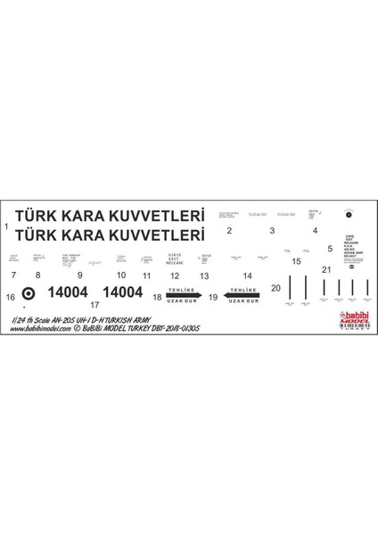 DBT01305 1/24 AN-205 ve Uh-1, D-H Kara Kuvvetleri, Dekal Çıkartma fiyatları