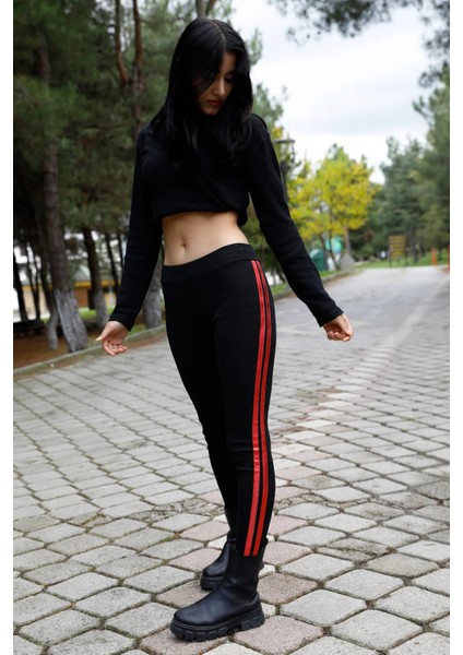 Yan Çift Şeritli Ribana Tayt Siyah - P-020258 fiyatları