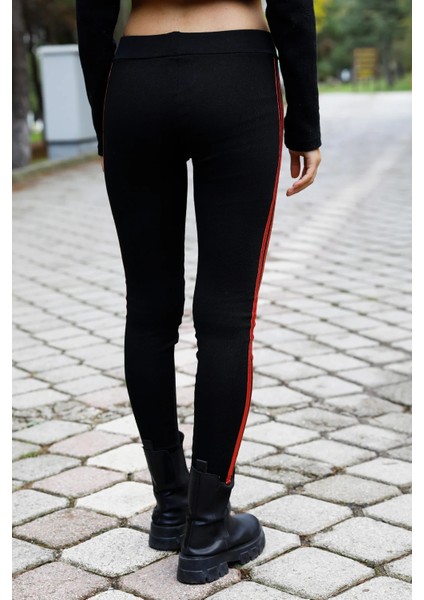 Yan Çift Şeritli Ribana Tayt Siyah - P-020258 fırsatları