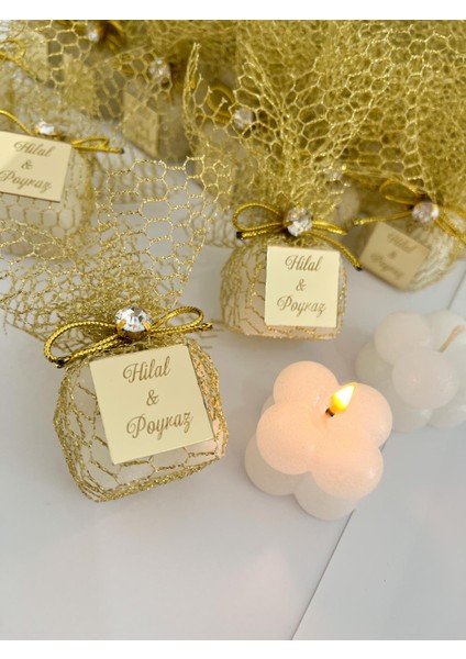 25 Adet Gold Tül Içinde Bubble Mum Nikah Hediyeliği