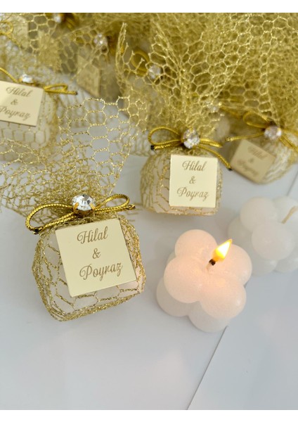 25 Adet Gold Tül Içinde Bubble Mum Nikah Hediyeliği modelleri