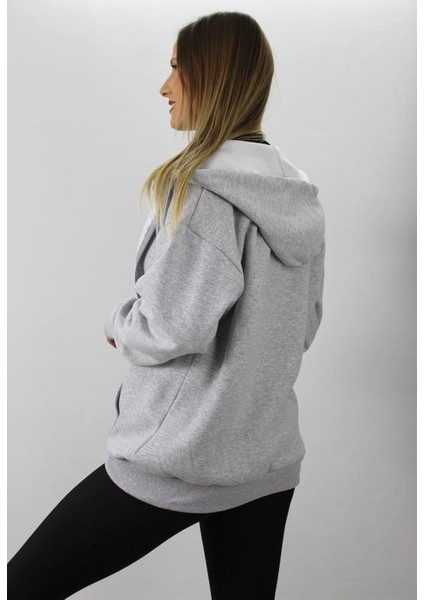 Fermuarlı Üç Iplik Kapşonlu Sweat Gri - 2810.2022 modelleri