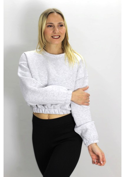 Bel Lastikli Bisiklet Yaka Sweat Gri - 07100 modelleri
