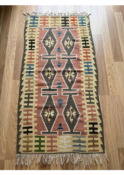 78X152 cm El Dokuma Yıkanabilir Yumuşak Renkli Dekoratif Türk Kilim Rustik Stil