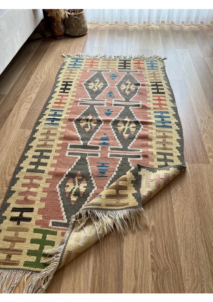 78X152 cm El Dokuma Yıkanabilir Yumuşak Renkli Dekoratif Türk Kilim Rustik Stil