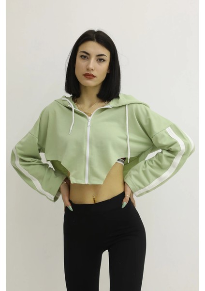 Kapşonlu Yan Dekolteli Sweat Yeşil - P-019669 fiyatları