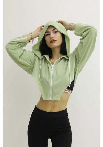 Kapşonlu Yan Dekolteli Sweat Yeşil - P-019669 modelleri