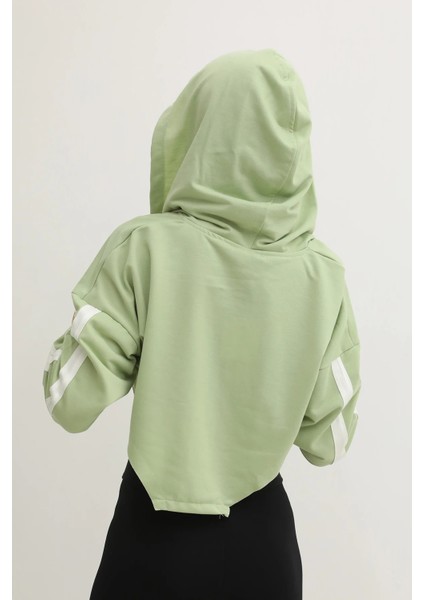 Kapşonlu Yan Dekolteli Sweat Yeşil - P-019669 fırsatları