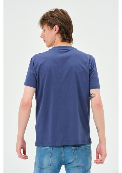 Erkek Bisiklet Yaka Regular Kalıp T-Shirt Indigo