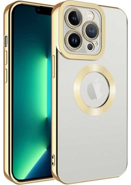 Apple iPhone 13 Pro Max Uyumlu Kılıf Kamera Korumalı Logo Gösteren Omega Kapak, Gold