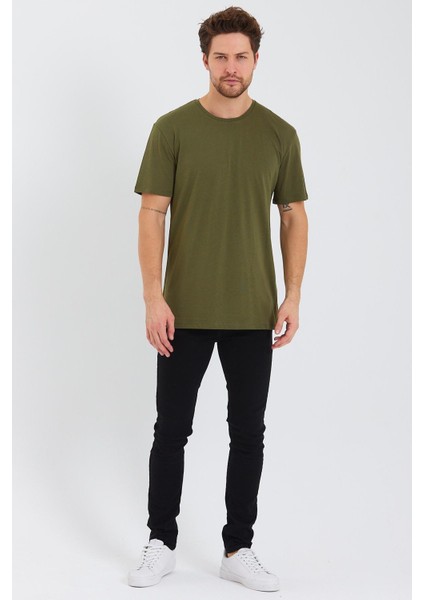 Erkek Pamuk Modal Oversize T-Shirt Haki