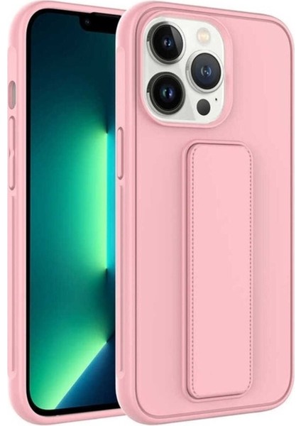 Apple iPhone 13 Pro Max Uyumlu Kılıf Qstand Kapak, Pembe