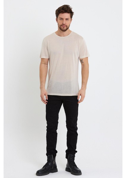 Erkek Tencel Kumaş Bisiklet Yaka T-Shirt Taş modelleri