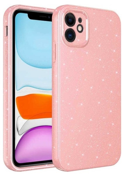 Apple iPhone 11 Uyumlu Kılıf Kamera Korumalı Simli Lüks Koton Kapak, Pembe