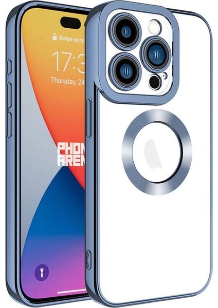 Apple iPhone 15 Pro Max Uyumlu Kılıf Kamera Korumalı Logo Gösteren Omega Kapak, Sierra Mavi