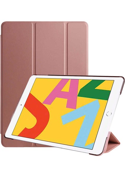 Apple iPad 10.2 2021 (9.nesil) Uyumlu Tablet Kılıfı Smart Cover Standlı Kılıf, Rose Gold