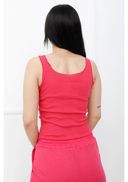 Sahte Düğmeli Askılı Bady Fuşya - P-020496 modelleri