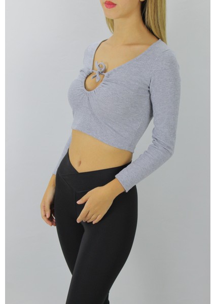 Gitilli Dekolteli Bluz Gri - 98797