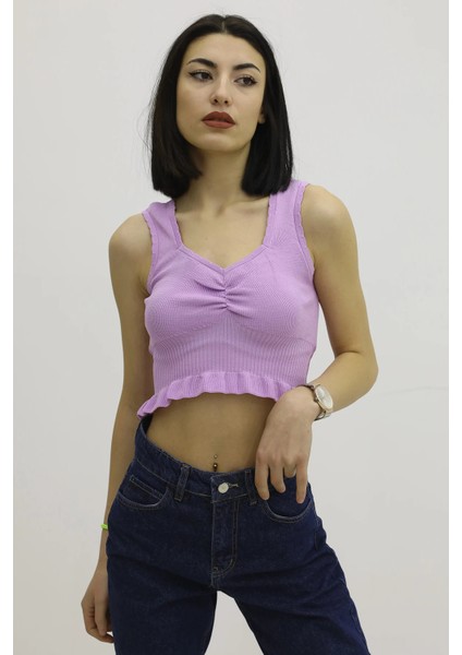 Bel Lastikli Triko Bluz Lila - P-019708 modelleri