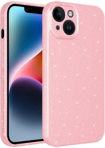 Apple iPhone 14 Plus Uyumlu Kılıf Kamera Korumalı Simli Lüks Koton Kapak, Pembe