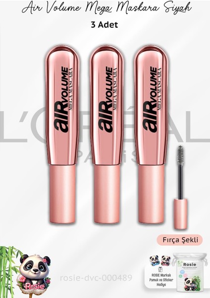 3 Adet Loreal Paris Air Volume Mega Maskara Siyah ve Rosıe Pamuk 60'lı