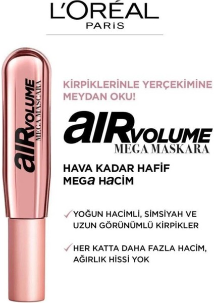 3 Adet Loreal Paris Air Volume Mega Maskara Siyah ve Rosıe Pamuk 60'lı
