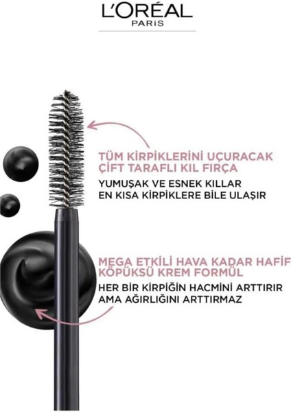 3 Adet Loreal Paris Air Volume Mega Maskara Siyah ve Rosıe Pamuk 60'lı