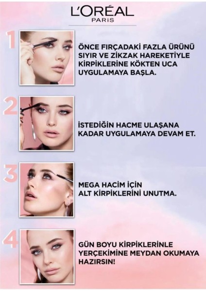 3 Adet Loreal Paris Air Volume Mega Maskara Siyah ve Rosıe Pamuk 60'lı