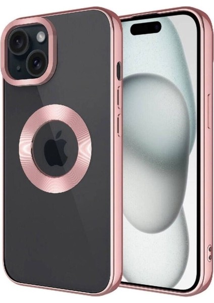 Apple iPhone 15 Uyumlu Kılıf Kamera Korumalı Logo Gösteren Omega Kapak, Rose Gold