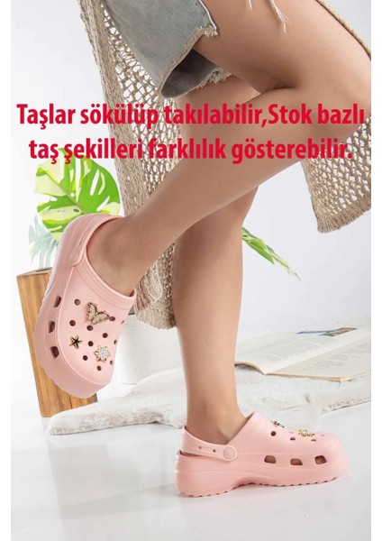 Kadın Yüksek Taban Taşlı Deniz Havuz Sabo Doktor Hemşire Hastane Comfort Günlük Kadın Terlik Ayakkabı R-S 205PMBPEMBE