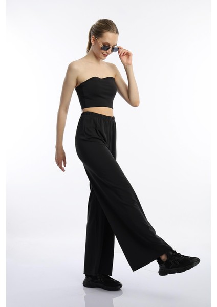 Kadın Allegro Kumaş Oversize Pantolon Siyah