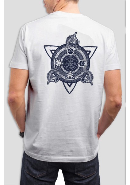 Ejderha Valhalla Baskılı Beyaz Tişört C669
