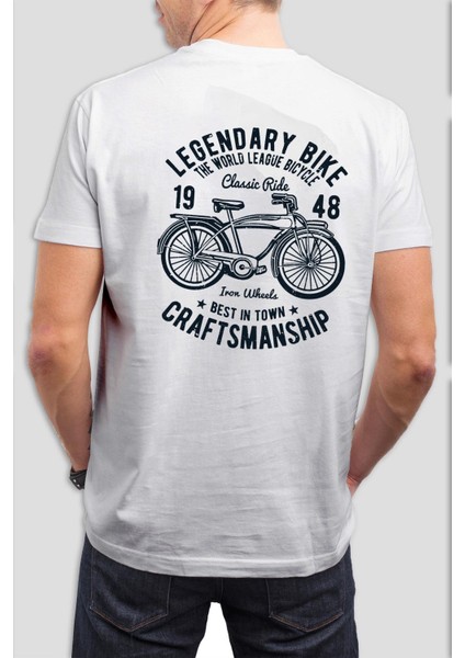 Bisiklet Baskılı Beyaz Tişört C671