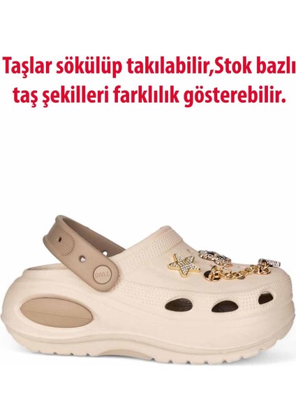 Kadın Yüksek Taban Taşlı Deniz Havuz Sabo Doktor Hemşire Hastane Comfort Günlük Kadın Terlik Ayakkabı R-S 642EKREKRU