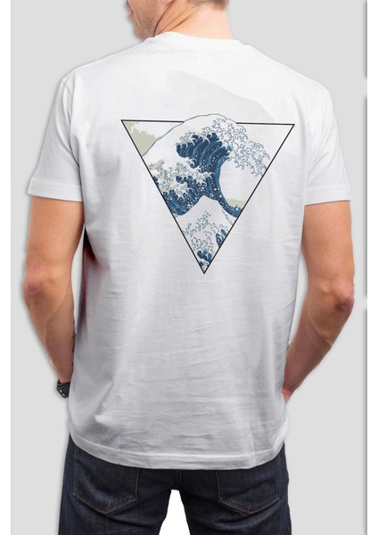 Dalga Baskılı Beyaz Tişört C695