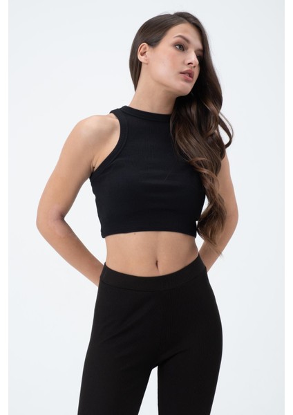 Kadın Kaşkorse Crop Atlet Siyah