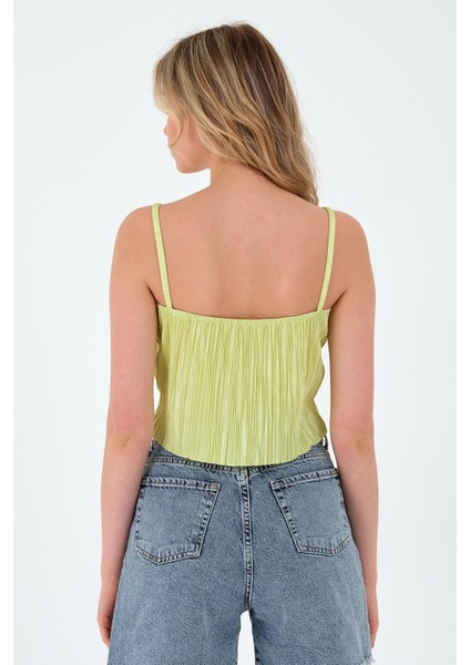 Kadın Piliseli Crop Yeşil