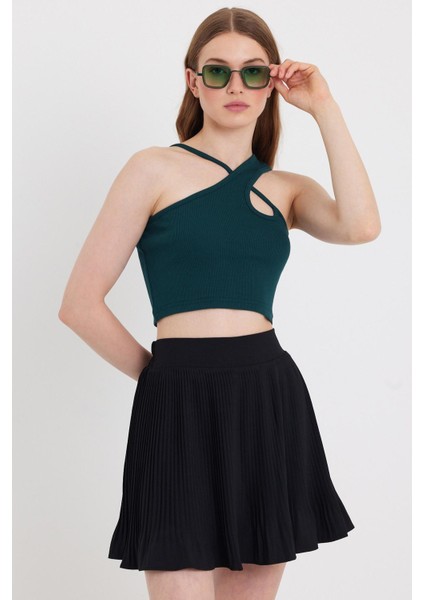 Kadın Askılı Crop Kaşkorse Zümrüt Yeşili