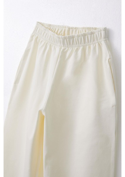 Kız Çocuk Alt Beli Paçası Lastikli Basic 4-8 Yaş, Krem