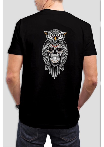 Kuru Kafa Baykuş Baskılı Siyah Tişört C690