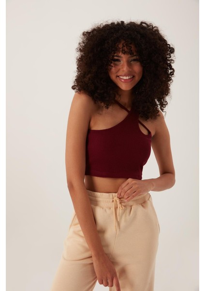 Kadın Askılı Crop Kaşkorse Bordo
