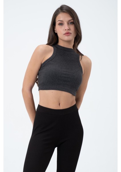 Kadın Kaşkorse Crop Atlet Antrasit