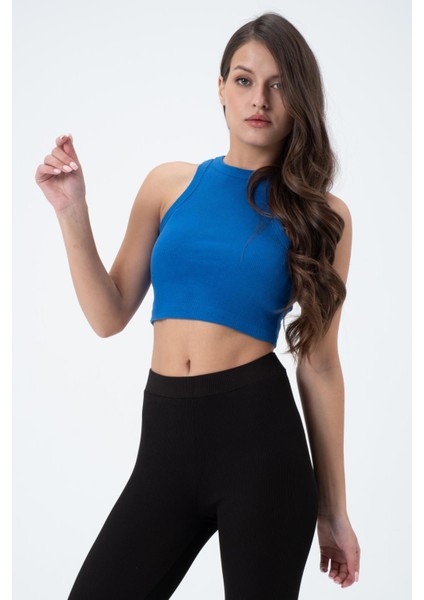 Kadın Kaşkorse Crop Atlet Saks