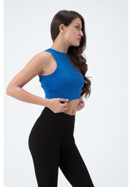 Kadın Kaşkorse Crop Atlet Saks