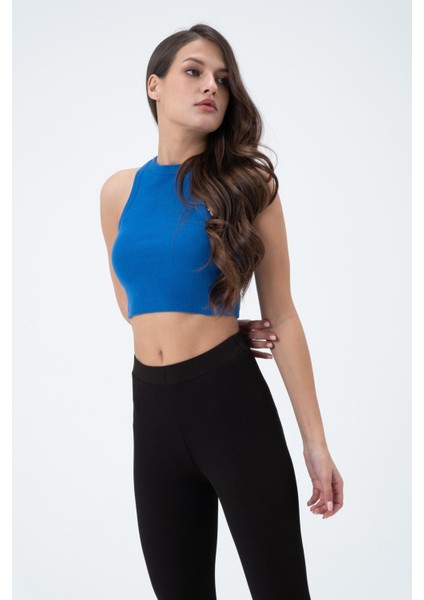 Kadın Kaşkorse Crop Atlet Saks