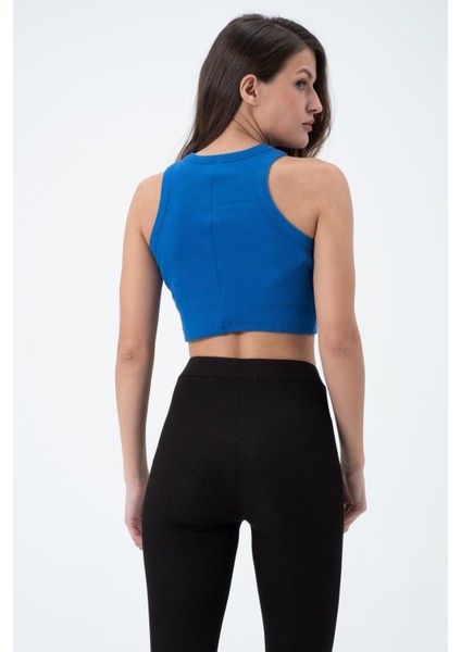 Kadın Kaşkorse Crop Atlet Saks