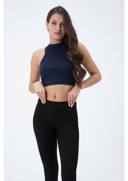 Kadın Kaşkorse Crop Atlet Indigo