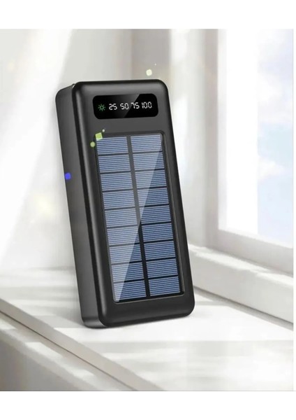 30.000MAH LED Ekran Göstergeli Işıklı Powerbank Dahili Kablolu Solar Şarjlı