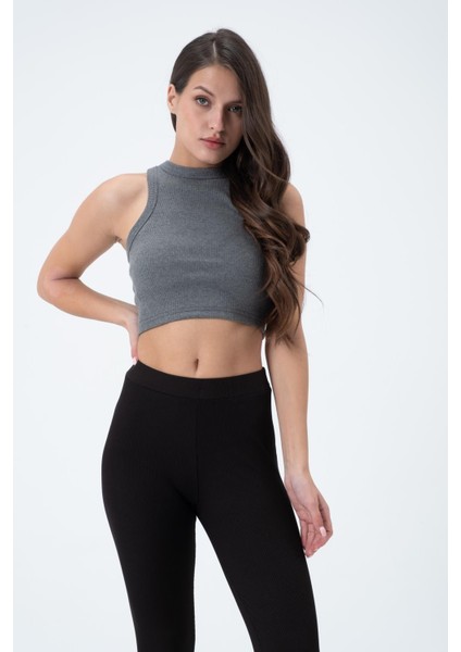 Kadın Kaşkorse Crop Atlet Gri