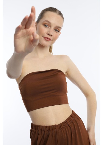 Kadın Allegro Kumaş Askısız Crop Top Kahverengi fiyatları
